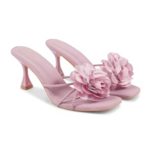 JM LOOKS Women’s Open-Toe flower design Spool Heels